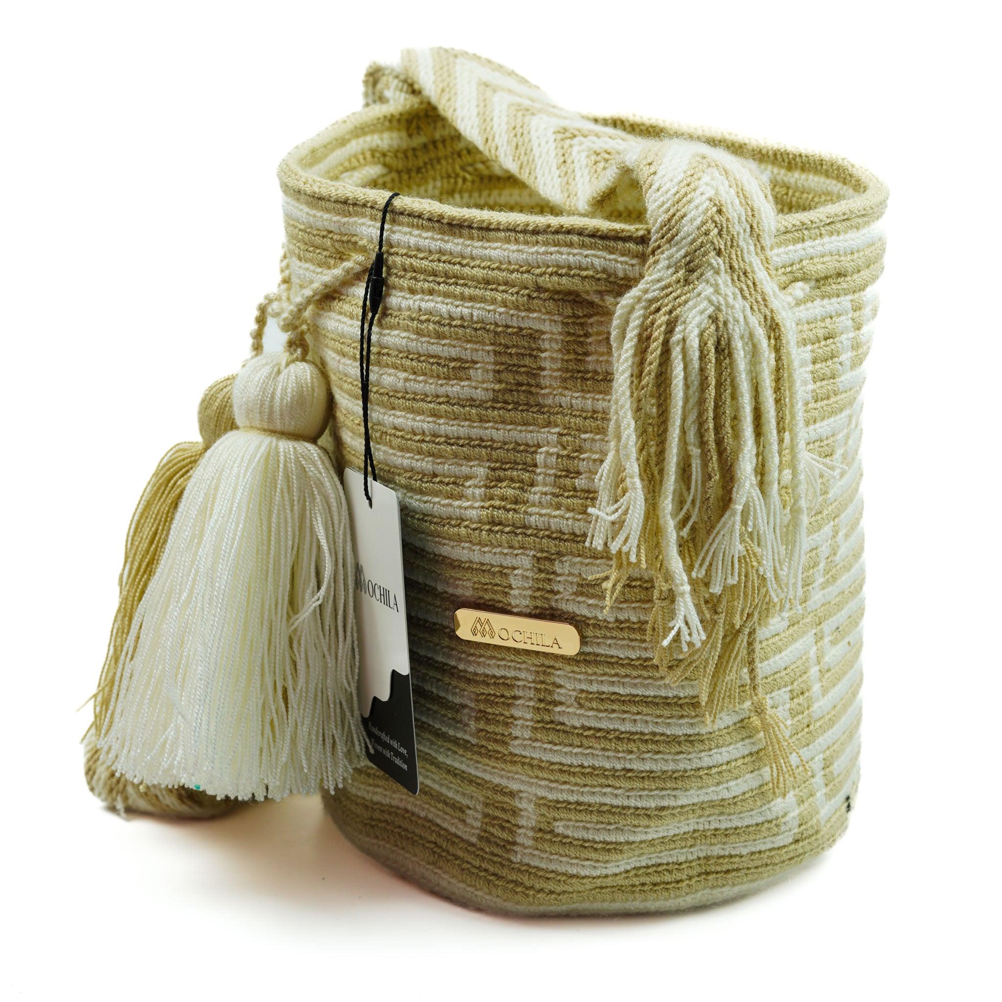 Medium Crossbody Bag Beige & White - Mochila