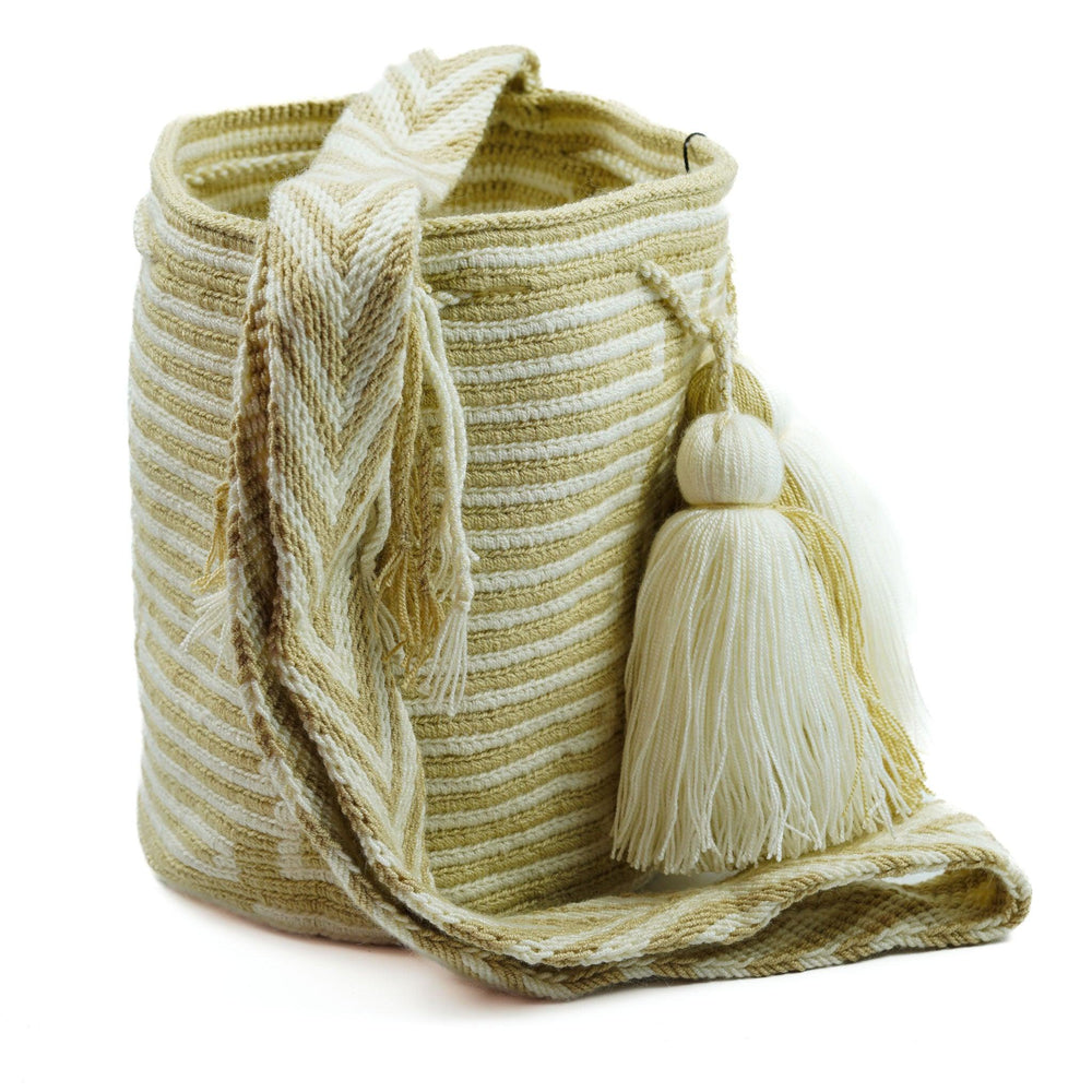 Medium Crossbody Bag Beige & White - Mochila
