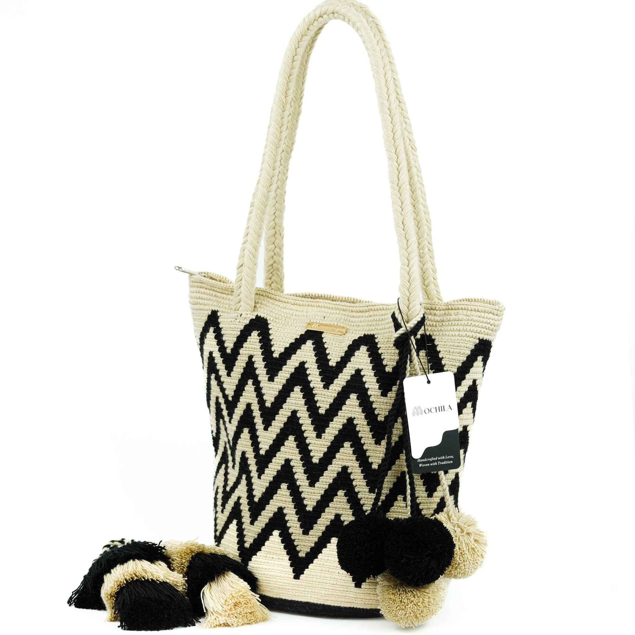 Large Tote Bag Black Waves - Mochila
