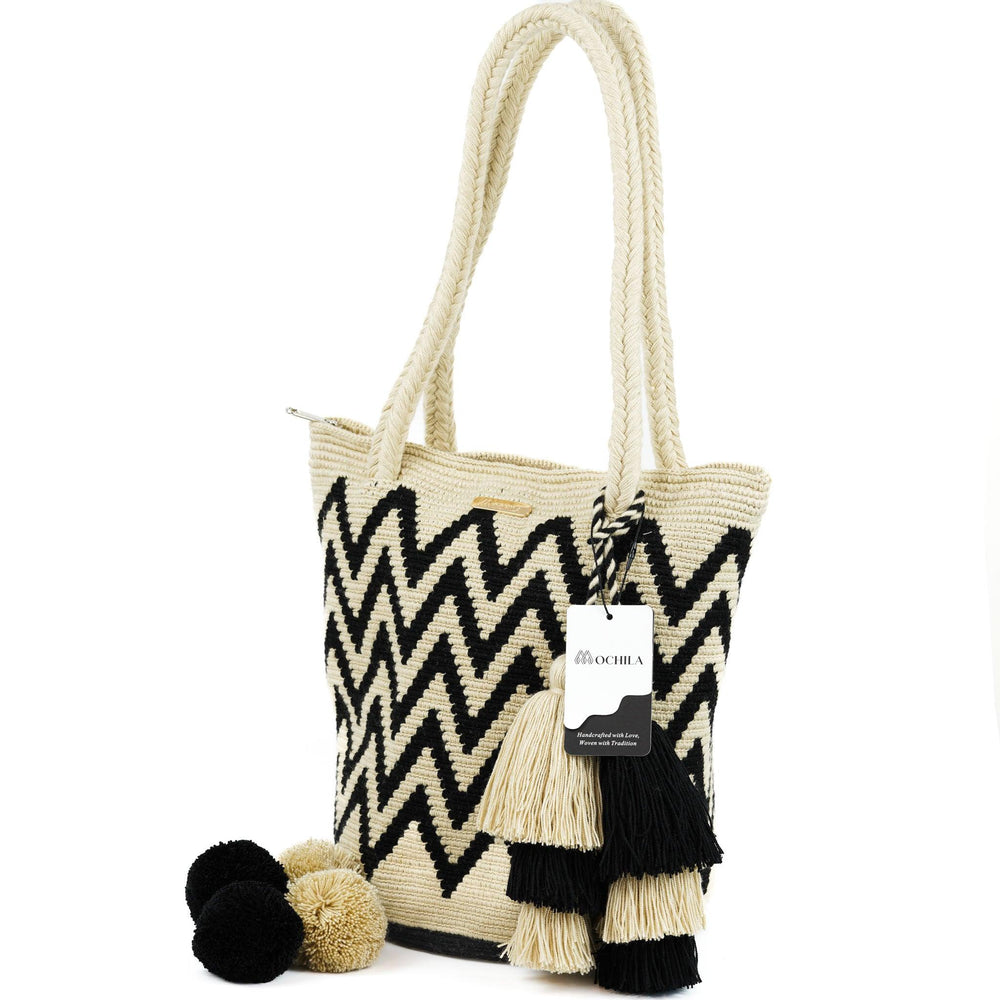 Large Tote Bag Black Waves - Mochila