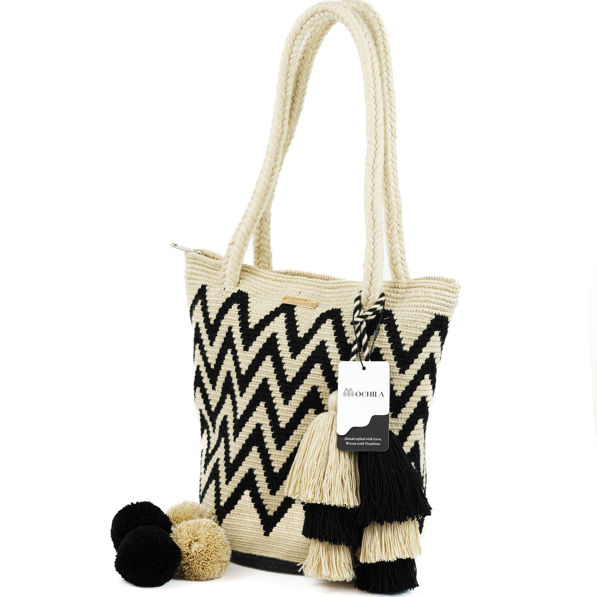 Large Tote Bag Black Waves - Mochila