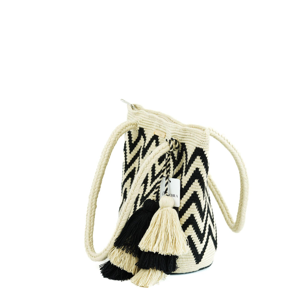 Large Tote Bag Black Waves - Mochila