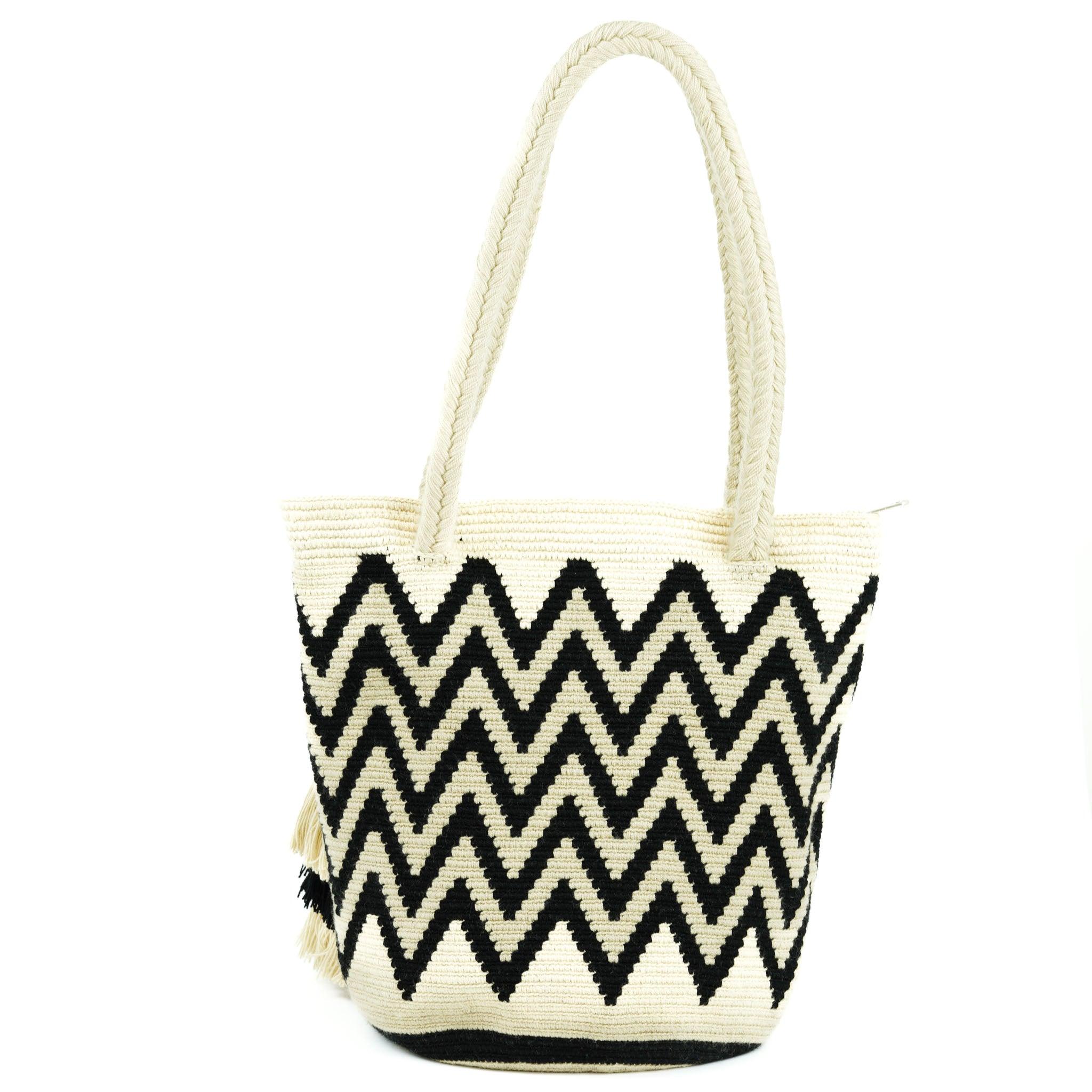 Large Tote Bag Black Waves - Mochila