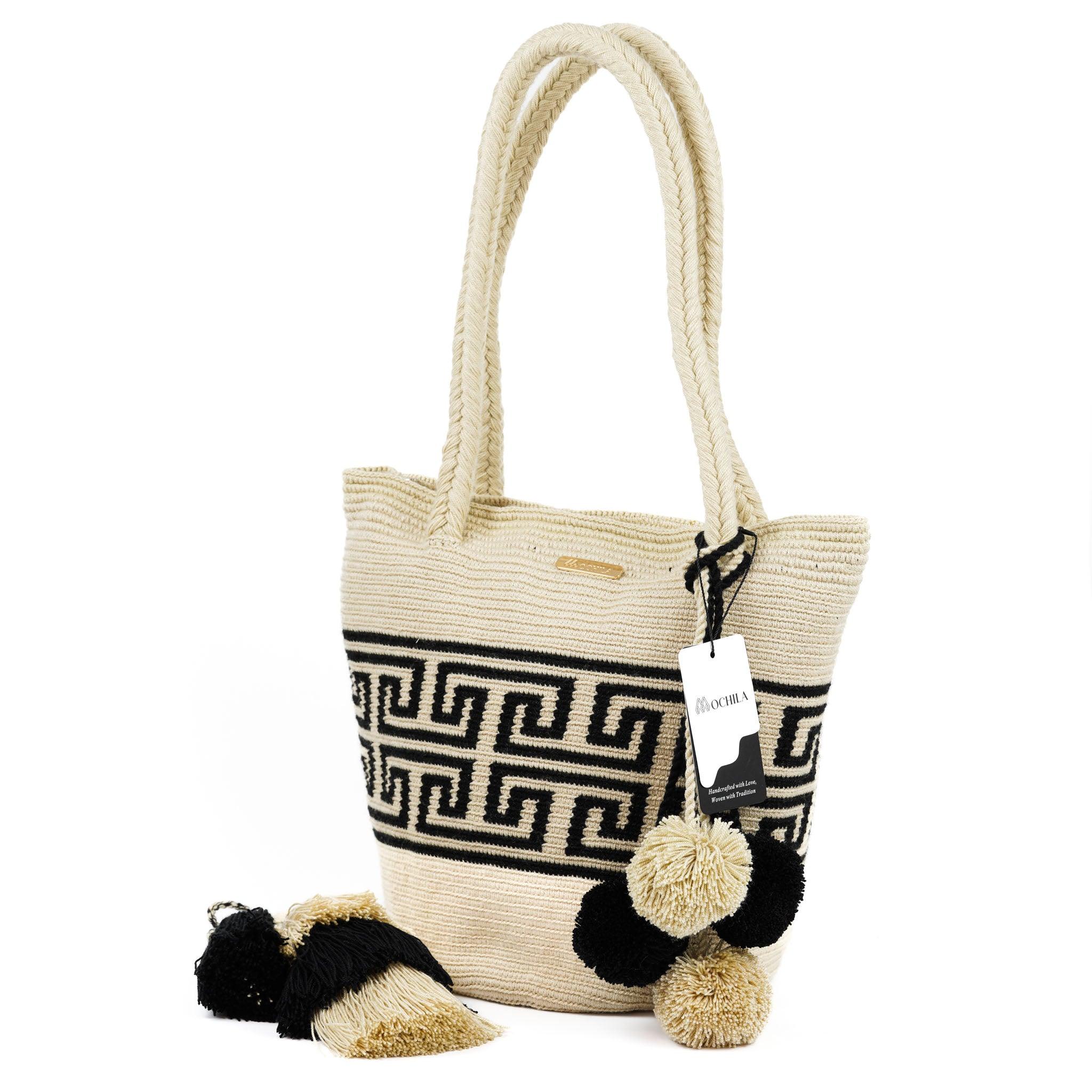 Large Tote Bag Black and Beige - Mochila