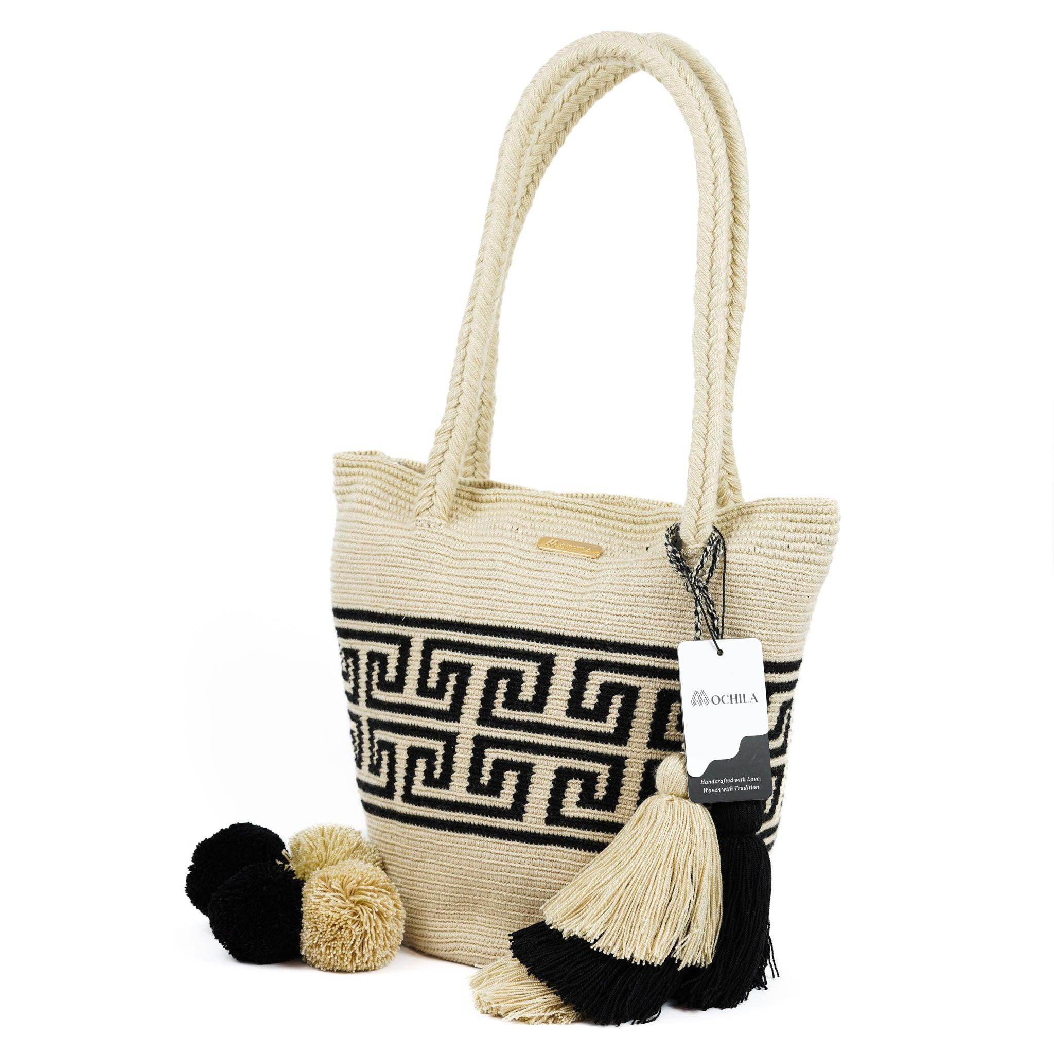 Large Tote Bag Black and Beige - Mochila