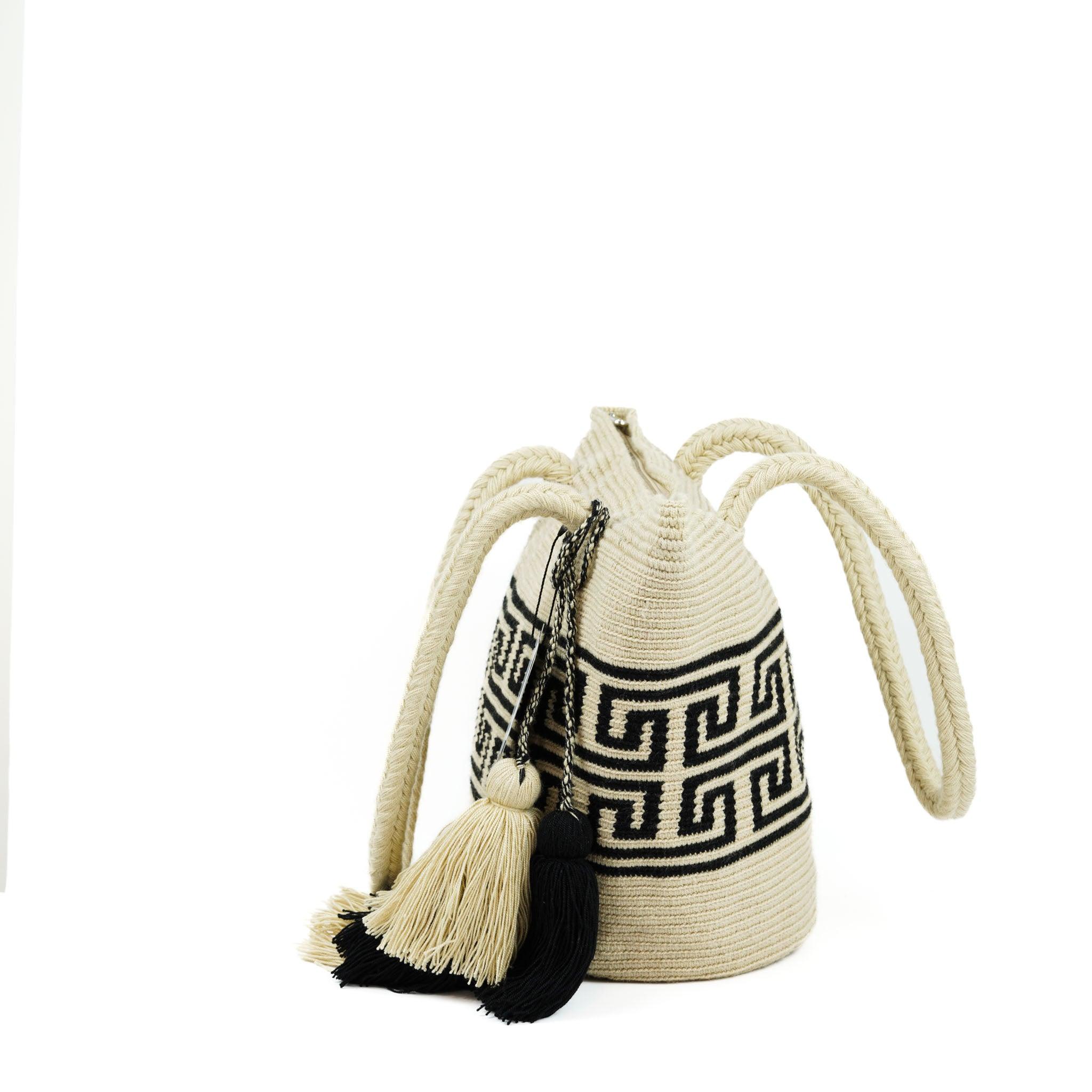 Large Tote Bag Black and Beige - Mochila
