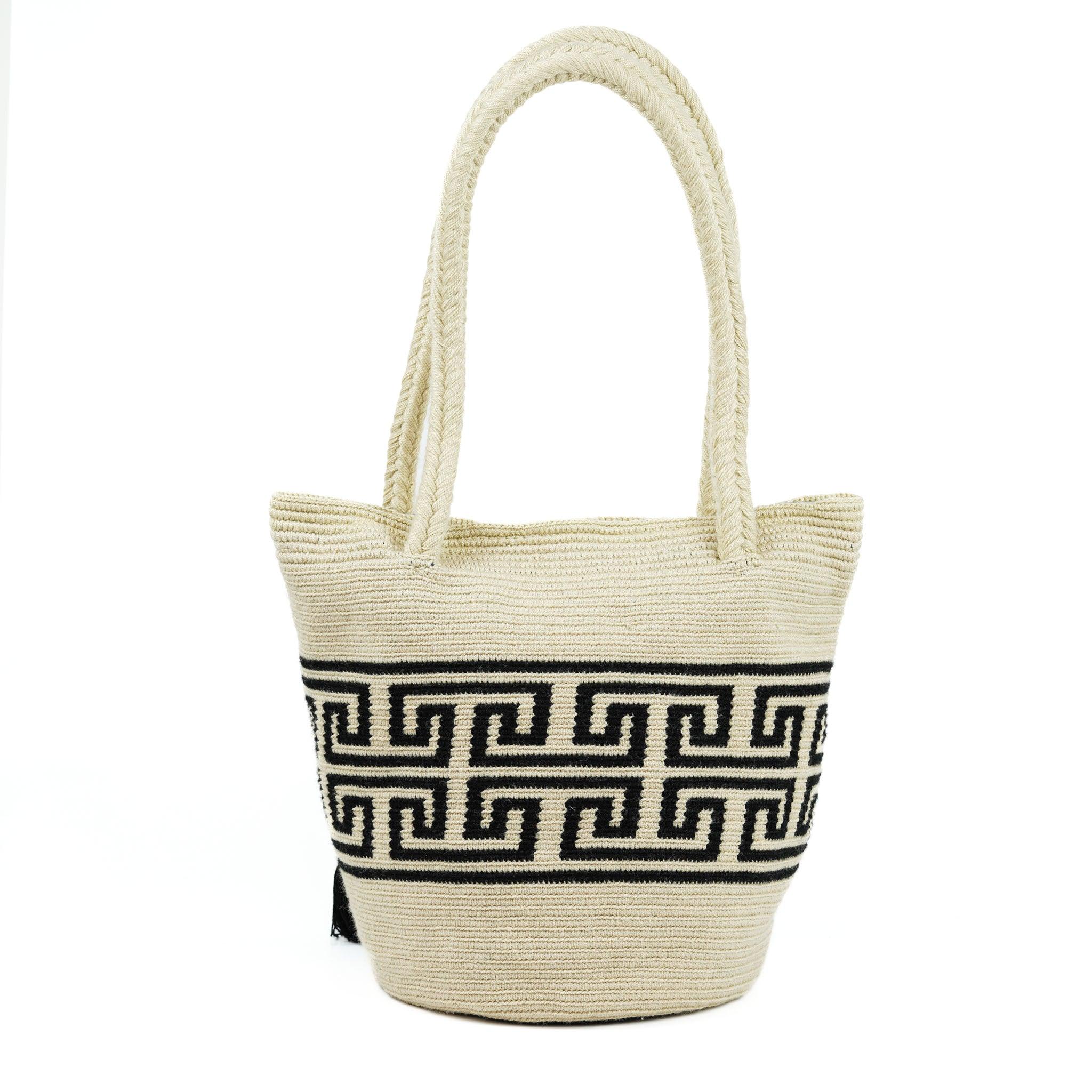 Large Tote Bag Black and Beige - Mochila