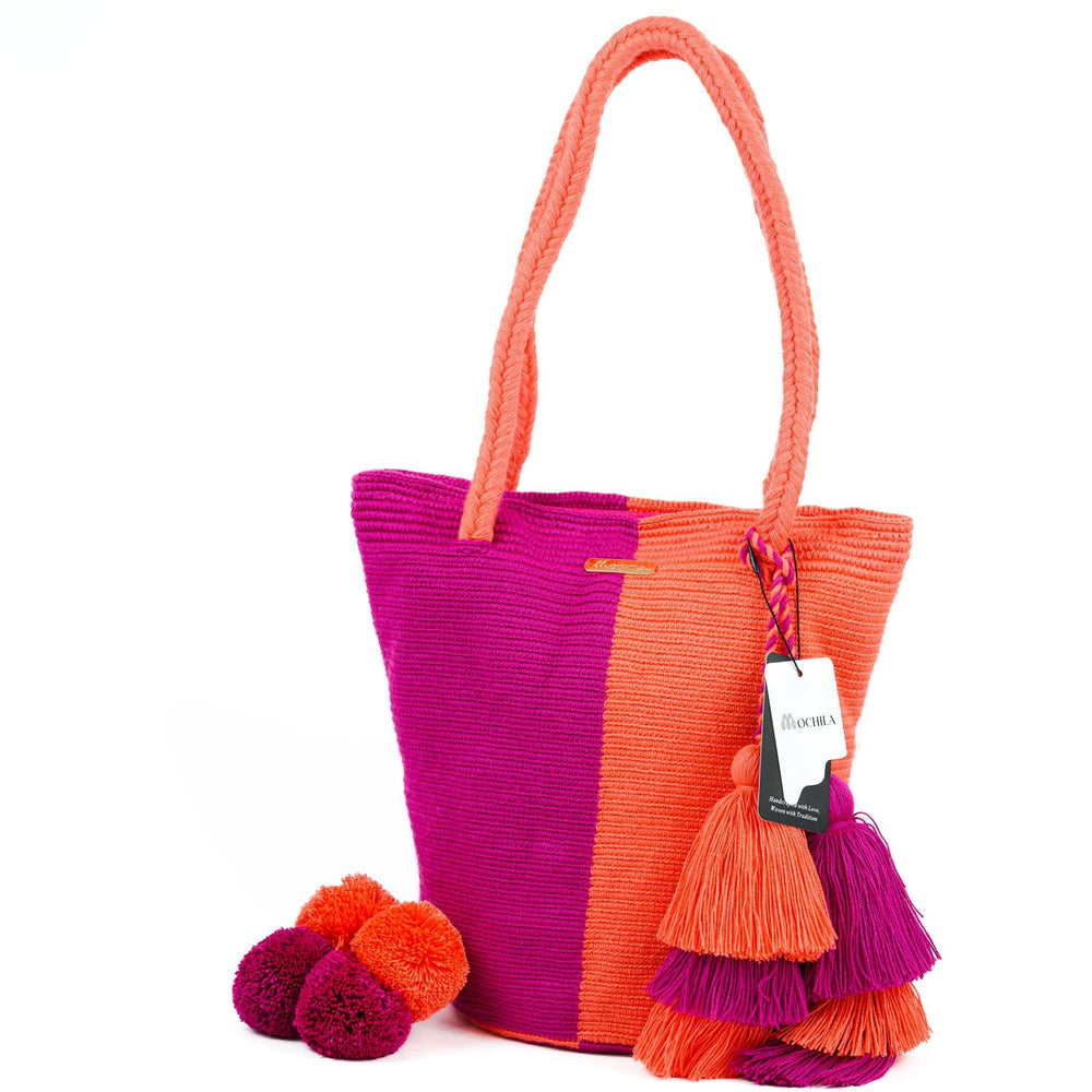 Large Tote Bag Orange and Fucsia - Mochila